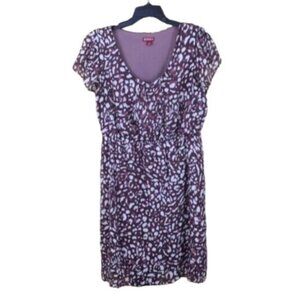 Merona Dress Pink & Brown Print Scoop Neck Short Sleeve Large